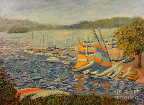 Seascapes Art Print featuring the painting Sailboats by Monica Elena