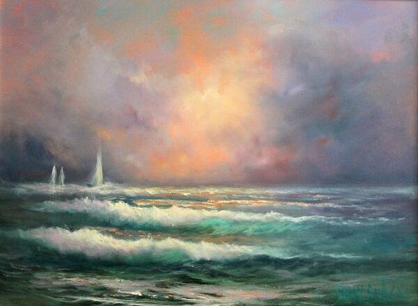 Seascape Art Print featuring the painting Sailing Away by Sally Seago