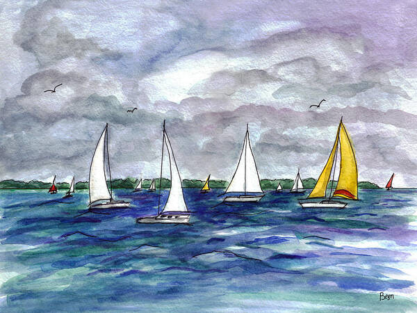 Barnegat Bay Art Print featuring the painting Sailing day by Clara Sue Beym