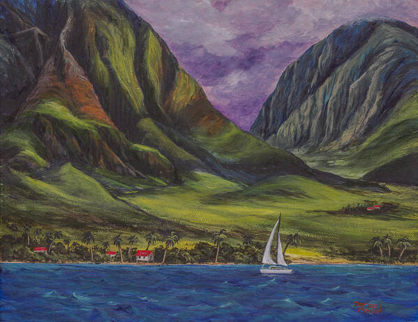 Landscape Art Print featuring the painting Sailing West Maui by Darice Machel McGuire
