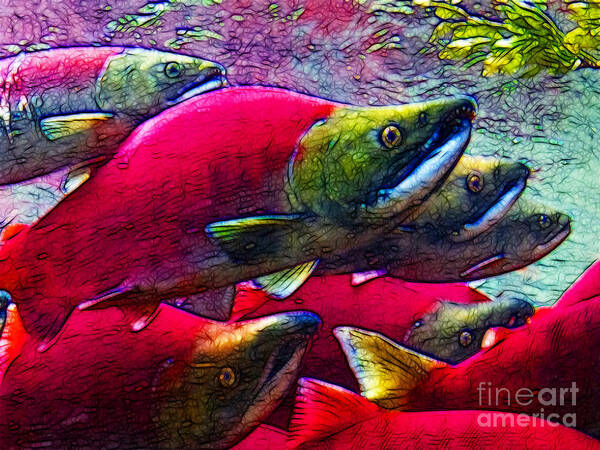 Big Fish Art Print featuring the photograph Salmon Run by Wingsdomain Art and Photography