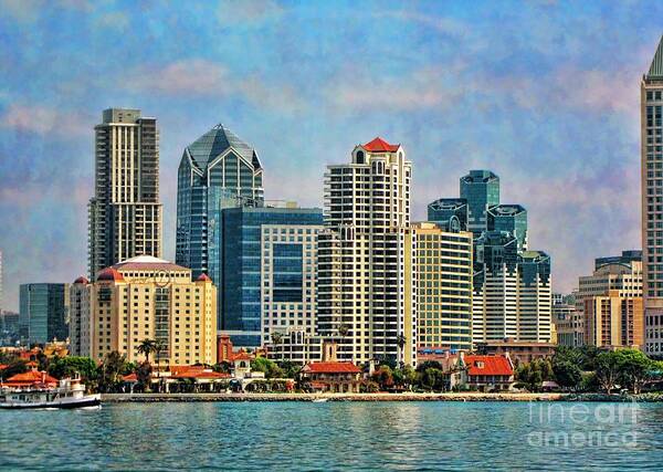 Painterly Art Print featuring the photograph San Diego Skyline by Peggy Hughes