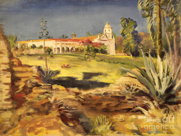 California Art Print featuring the painting San Luis Rey Mission 1947 by Art By Tolpo Collection