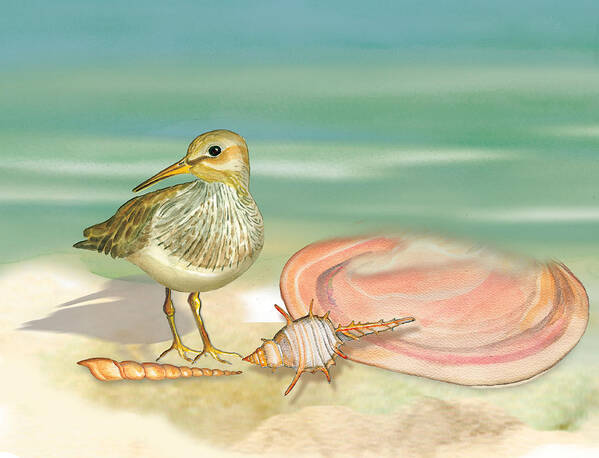 Sandpiper Art Print featuring the painting Sandpiper on Beach by Anne Beverley-Stamps