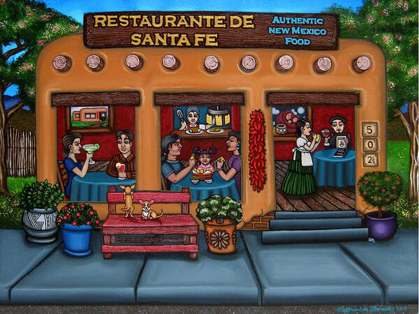 Folk Art Art Print featuring the painting Santa Fe Restaurant by Victoria De Almeida