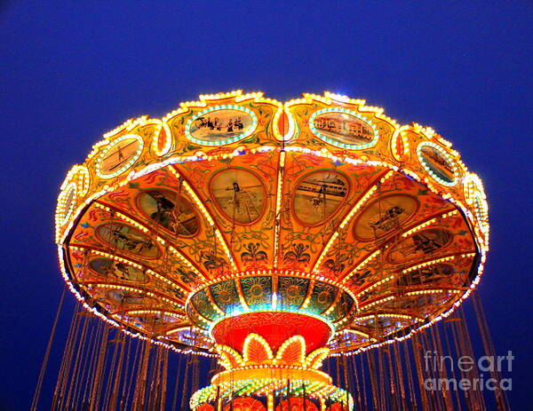 Sea Swings Ride At Night Art Print featuring the photograph Sea Swings at Night by Theresa Ramos-DuVon