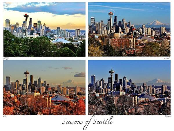 Seattle Art Print featuring the photograph Seasons of Seattle White with Titles and Labels by Benjamin Yeager