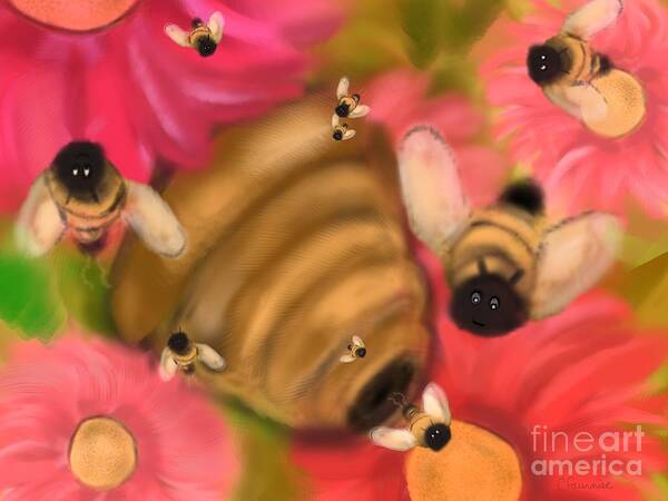 Bees Art Print featuring the digital art Secret life of bees by Christine Fournier