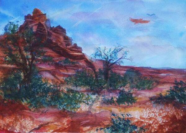 Sedona Art Print featuring the painting Sedona Red Rocks - Impression of Bell Rock by Ellen Levinson