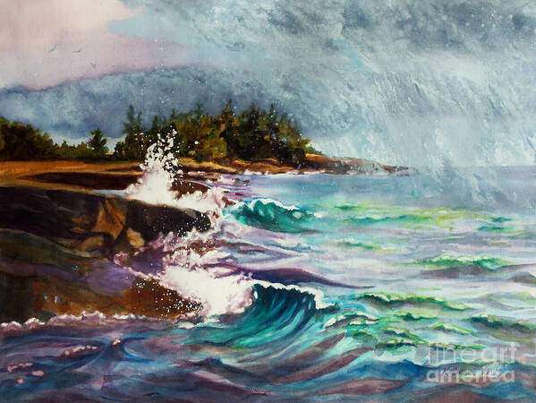 Paintings Art Print featuring the painting September Storm Lake Superior by Kathy Braud