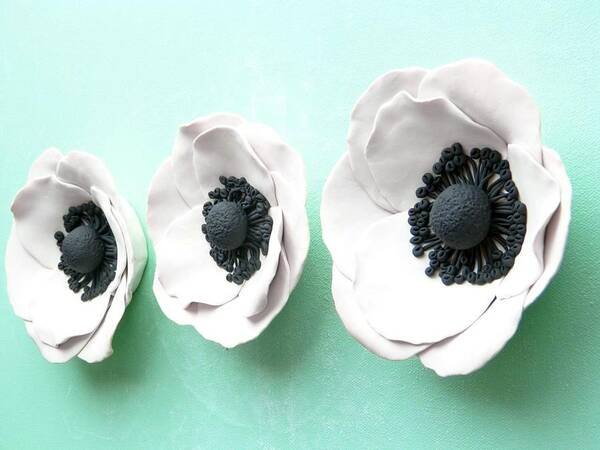 Art & Collectibles Art Print featuring the ceramic art Set of three white poppy flowers by Lenka Kasprisin