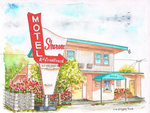 Sharene Motel Art Print featuring the painting Sharene Motel in Route 66 - San Bernardino - California by Carlos G Groppa