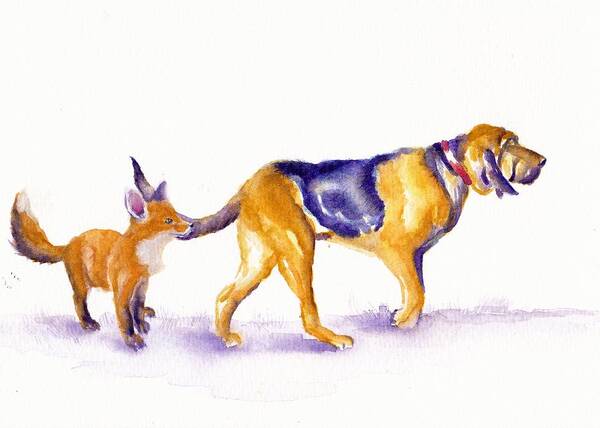 Bloodhound Art Print featuring the painting Sherlock's day off by Debra Hall