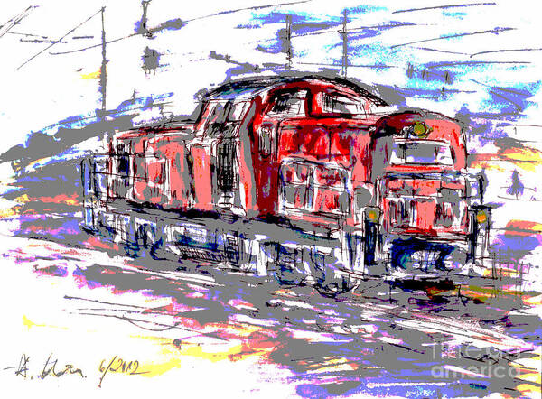 Locomotive Art Print featuring the painting Shunting Locomotive Pop Art by Almo M