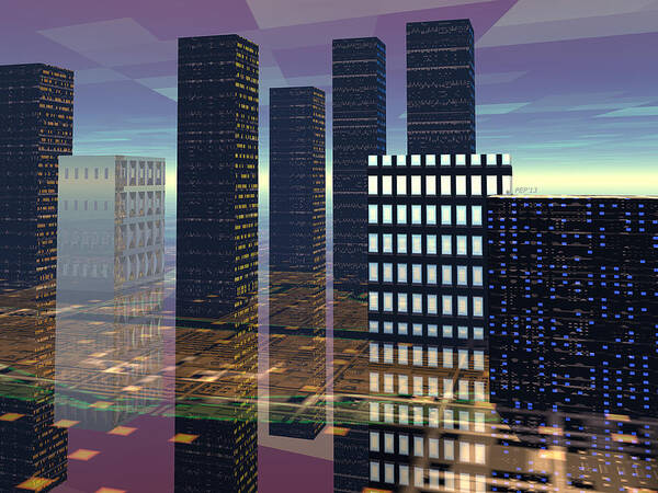 Digital Art Art Print featuring the digital art Silicon City by Phil Perkins