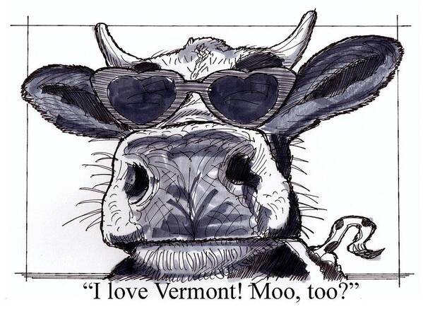 Cow Art Print featuring the drawing Silly Cow From Vermont by Richard Wambach