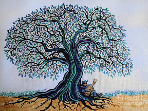 Blues Art Print featuring the painting Singing under the Blues Tree by Nick Gustafson