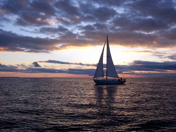 Sailboat Art Print featuring the photograph Sister Bay Sunset Sail 1 by David T Wilkinson