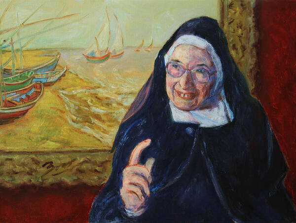 Sister Wendy Art Print featuring the painting Sister Wendy by Xueling Zou