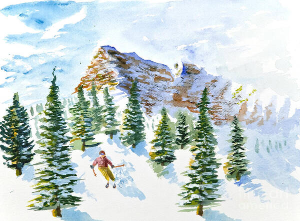 Skier Art Print featuring the painting Skier in the Trees by Walt Brodis