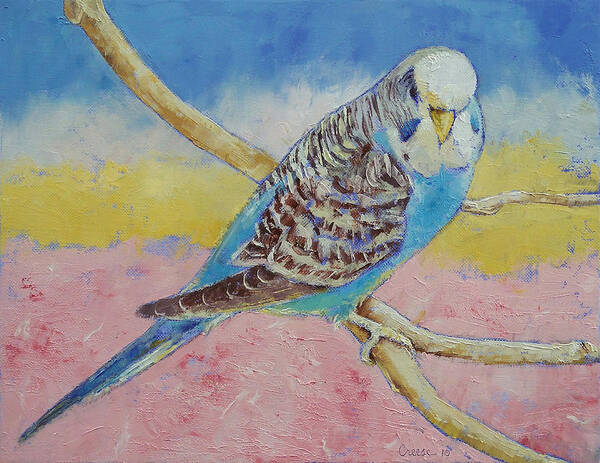 Sky Art Print featuring the painting Sky Blue Budgie by Michael Creese
