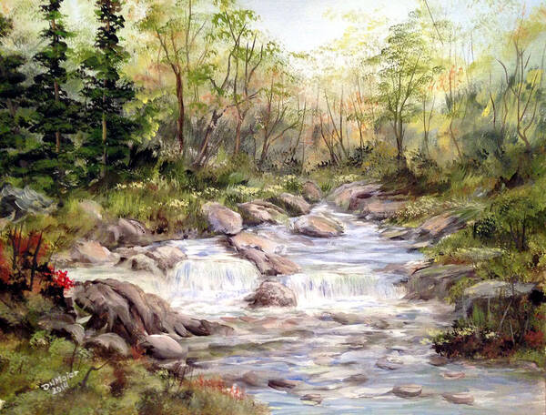 Falls Painting Art Print featuring the painting Small Falls in the Forest by Dorothy Maier