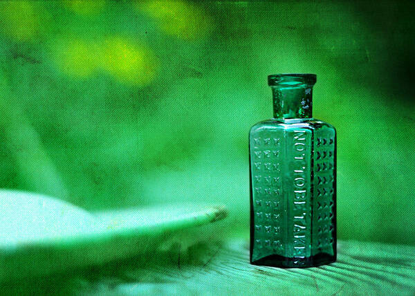 not To Be Taken Art Print featuring the photograph Small Green Poison Bottle by Rebecca Sherman