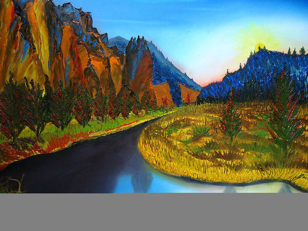  Art Print featuring the painting Smith Rock At Sunset Bend Oregon by James Dunbar