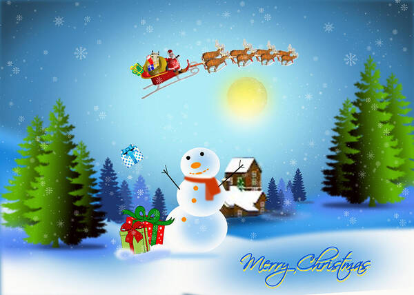 Christmas Art Print featuring the digital art Snowmen receive gifts too by Spikey Mouse Photography