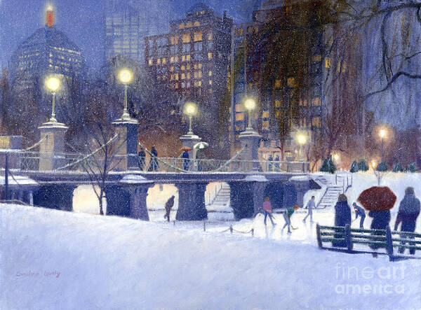 Boston Public Garden Art Print featuring the painting Snowy Garden by Candace Lovely