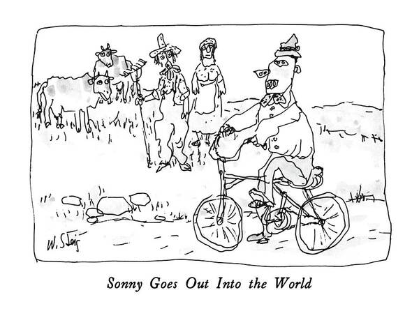 Sonny Goes Out Into The World
No Caption
Sonny Goes Out Into The World.title.boy On Bicycle In Foreground. In The Background Art Print featuring the drawing Sonny Goes Out Into The World by William Steig