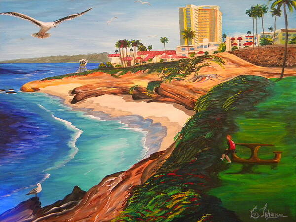 La Jolla Art Print featuring the painting South La Jolla with Sea Gull by Eric Johansen