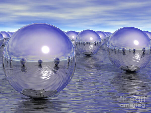 Surreal Art Print featuring the digital art Spheres On The Water by Phil Perkins