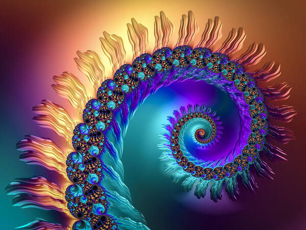 Spiral Art Print featuring the digital art Spiral with beautiful orange purple turquoise colors by Matthias Hauser