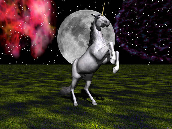 Unicorn Art Print featuring the digital art Splendor by Moonlight by Michele Wilson