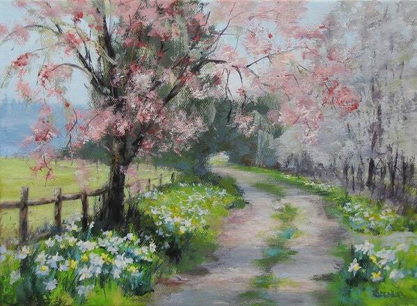 Original Art Print featuring the painting Spring Walk by Karen Ilari