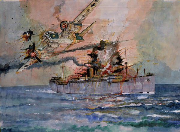 Wwii Art Print featuring the painting SS Waimarama by Ray Agius