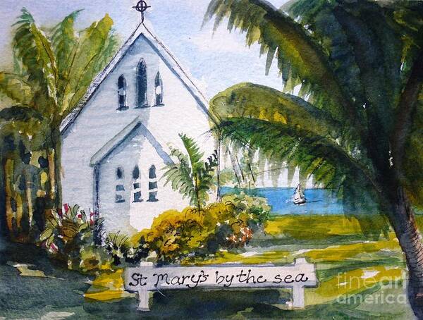 Church Art Print featuring the painting St Marys By The Sea - original SOLD by Therese Alcorn