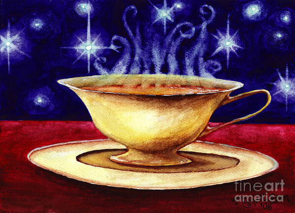 Teacup Art Print featuring the painting Starry Night Tea Service by Michelle Bien
