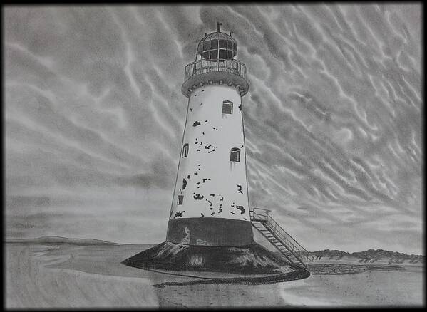 Lighthouse Art Print featuring the drawing Storm Watch by Tony Clark