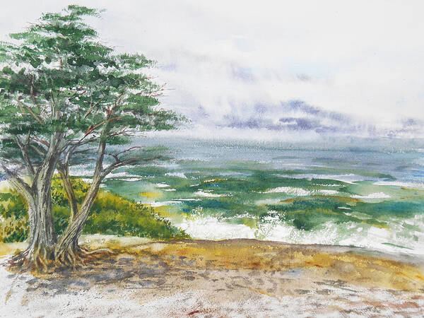 Seascape Art Print featuring the painting Stormy Morning At Carmel By The Sea California by Irina Sztukowski