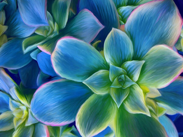 Succulent Art Print featuring the digital art Succulent Blue on Green by Sharon Beth