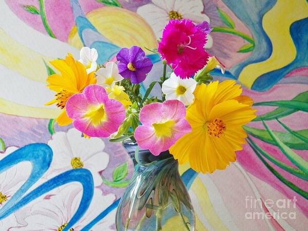 Flowers Art Print featuring the painting Summer Fiesta Island by Judy Via-Wolff