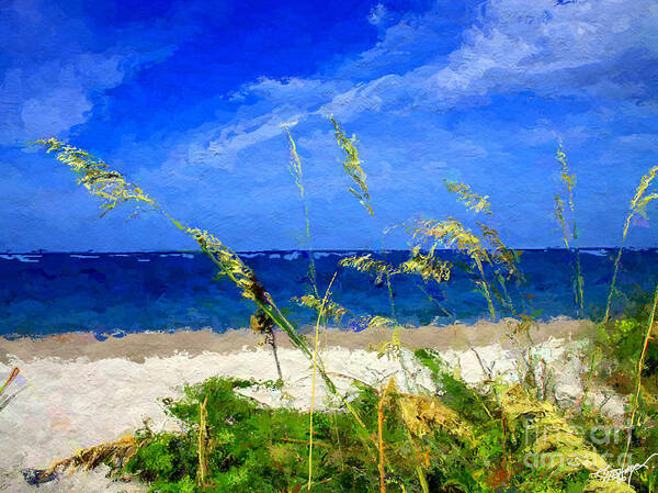 Anthonyfishburne Art Print featuring the digital art Sunlit Beachgrass by Anthony Fishburne