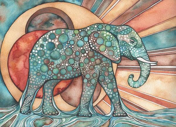 Elephant Art Print featuring the painting Sunphant Sun Elephant by Tamara Phillips