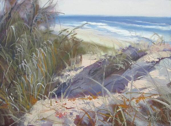 Seascape Art Print featuring the painting Sunrise Beach Dunes Sunshine Coast Qld Australia by Chris Hobel