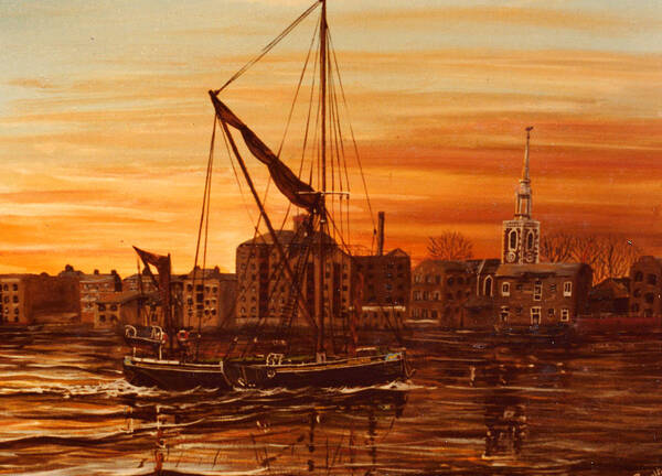 Sunrise Art Print featuring the painting Sunrise over St Marys Church Rotherhithe London by Mackenzie Moulton