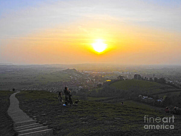 Sunset Art Print featuring the digital art Sunset At Glastonbury Tor by Andrew Middleton