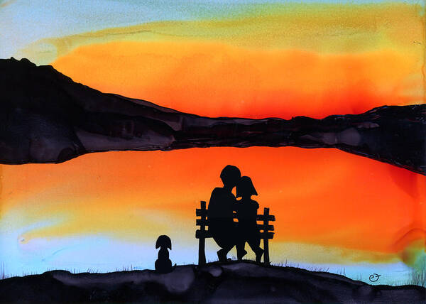 Sunset Art Print featuring the painting Sunset Bench by Eli Tynan