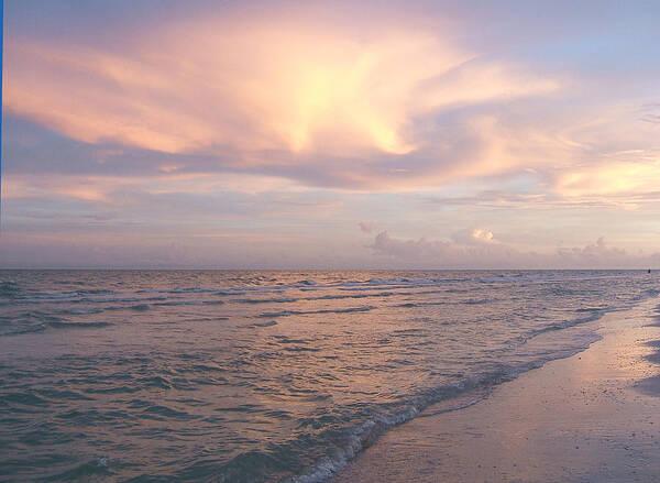 Seascape Art Print featuring the painting Sunset on Sanibel by Rosie Brown